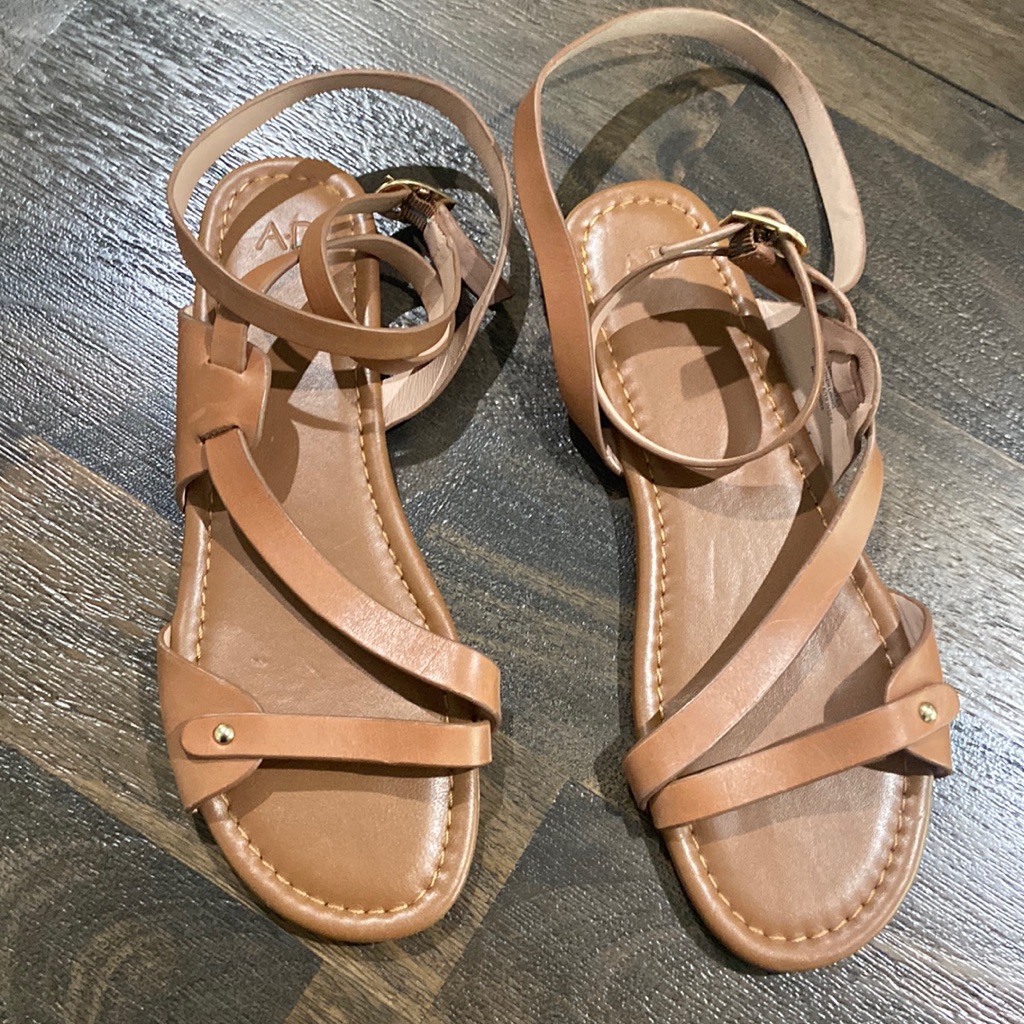 Ad & Daughters Walnut Brown Low Sandals Vero Cuoio 9.5 Leather Wrap Sandals